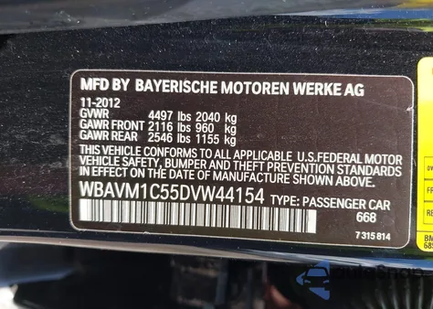 2013 BMW X1 Sdrive28I z USA, uszkodzony, nr VIN WBAVM1C55DVW44154